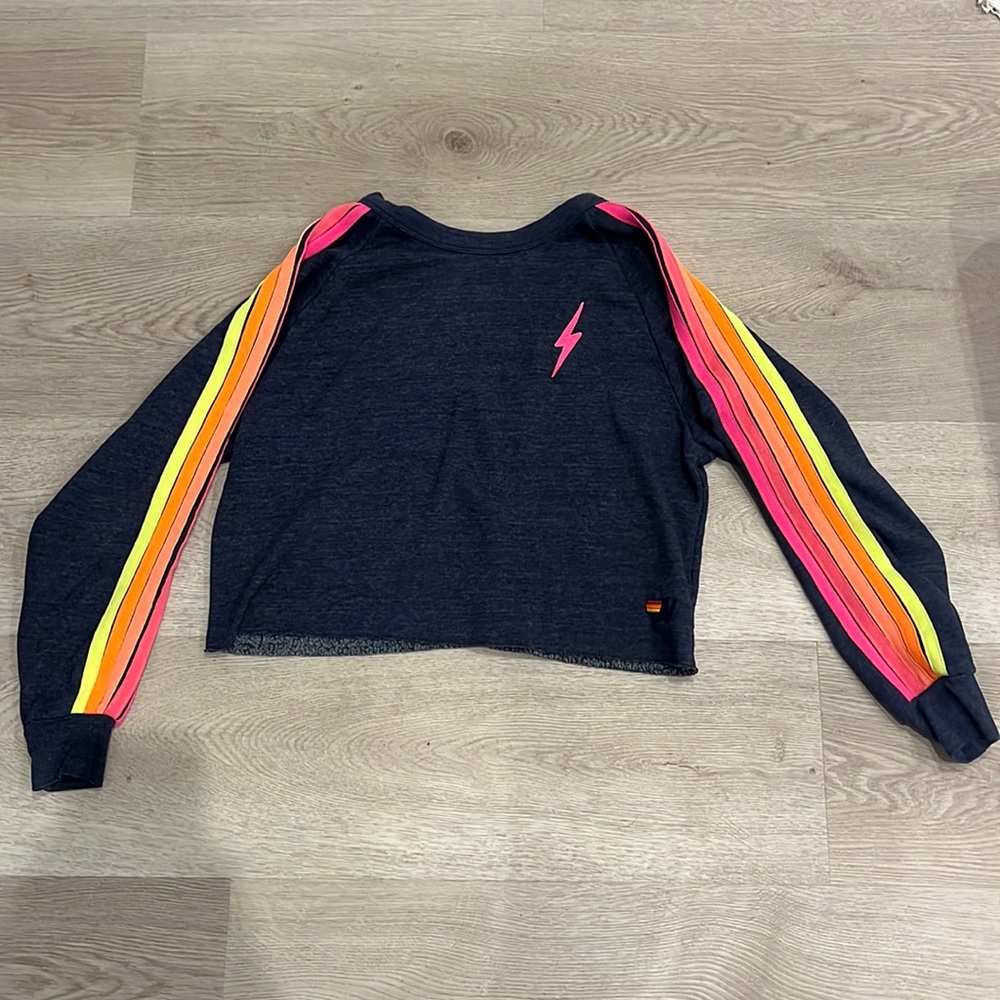 *NWNT* neon stripe Aviator nation cropped crew neck